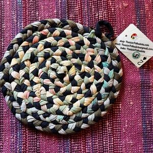 Braided Trivet Potholder - Green Peach Watercolor